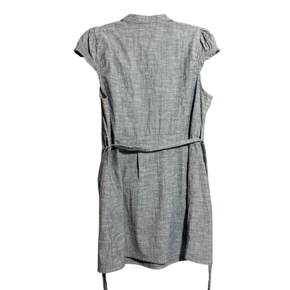 Anthropologie Fei Chambray Ruffle Belted Mini Dress Womens Size XL Modern - Picture 2 of 9
